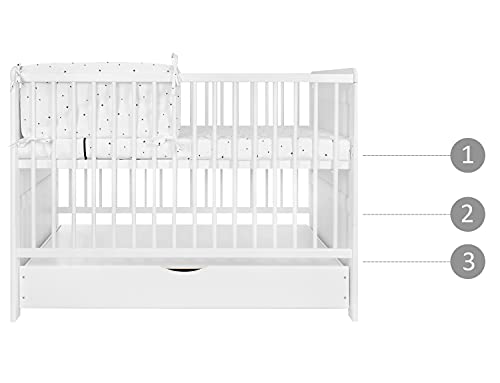 iGlobal Cuna de bebé 2 en 1, con colchón, altura regulable, convertible en cama infantil, cajón inferior de 120 x 60 cm