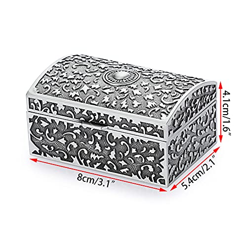 IGNPION Caja de joyería de metal Vitrina Vitrina Vitrina Organizador de almacenamiento Caja de almacenamiento Plata antigua Mini Caja de recuerdos, Pequeña