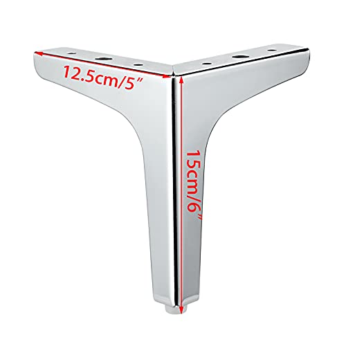 IGNPION Piernas de sofá de metal de 15 cm, 4 piezas de patas modernas para sofá, muebles, patas elevadoras, patas de repuesto para mueble de TV, armario otomano, sofá, armario, color plateado