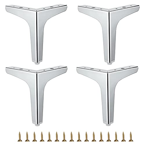 IGNPION Piernas de sofá de metal de 15 cm, 4 piezas de patas modernas para sofá, muebles, patas elevadoras, patas de repuesto para mueble de TV, armario otomano, sofá, armario, color plateado