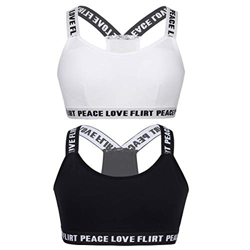 iiniim 2 Pack Bralette Corsé Niñas Chaleco Top Interior para niña Sujetador Deportivo algodón Infantil Espalda en Forma de X Pack de 7-14 años Blanco&Negro 8-10 Años