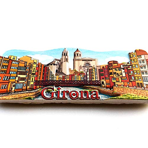 Imán para nevera de resina 3D con diseño de Time Traveler Go Ancient City Girona, España, regalo de recuerdo colección para el hogar y la cocina, imán magnético para nevera
