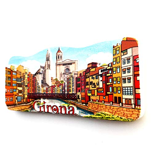 Imán para nevera de resina 3D con diseño de Time Traveler Go Ancient City Girona, España, regalo de recuerdo colección para el hogar y la cocina, imán magnético para nevera