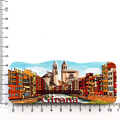 Imán para nevera de resina 3D con diseño de Time Traveler Go Ancient City Girona, España, regalo de recuerdo colección para el hogar y la cocina, imán magnético para nevera
