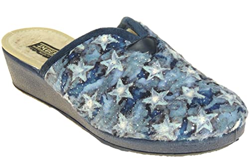 IMBERNON - Zapatilla Chinela Destalonada de Casa con Escote para Mujer - Ancha y Anatómica - Cuña de 3.5CM - Piso de Goma Antideslizante- Fabricada en España Marino Talla 37