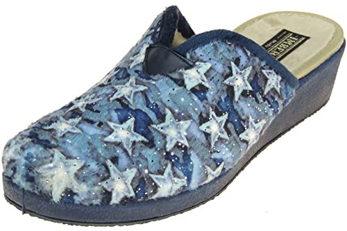 IMBERNON - Zapatilla Chinela Destalonada de Casa con Escote para Mujer - Ancha y Anatómica - Cuña de 3.5CM - Piso de Goma Antideslizante- Fabricada en España Marino Talla 37