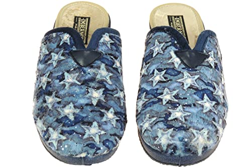 IMBERNON - Zapatilla Chinela Destalonada de Casa con Escote para Mujer - Ancha y Anatómica - Cuña de 3.5CM - Piso de Goma Antideslizante- Fabricada en España Marino Talla 37