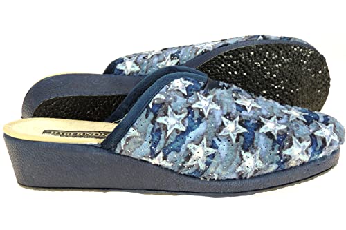 IMBERNON - Zapatilla Chinela Destalonada de Casa con Escote para Mujer - Ancha y Anatómica - Cuña de 3.5CM - Piso de Goma Antideslizante- Fabricada en España Marino Talla 37