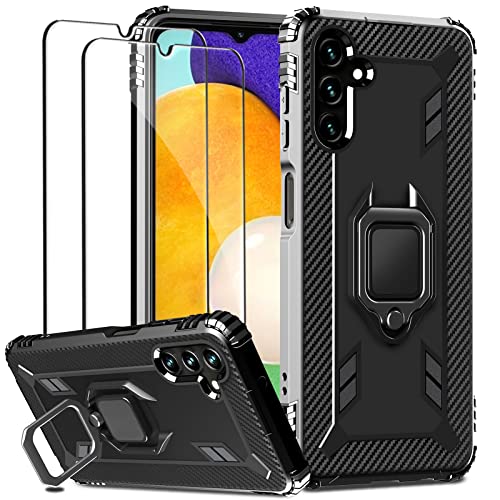 IMBZBK Funda para Samsung Galaxy A13 5G, con 2 Protector Pantalla Cristal Templado, [Anillo Soporte de 360 Grados] [Cuatro Bolsas de Aire en las Esquinas] Silicona Carcasa Fundas Samsung A32 4G, Negro