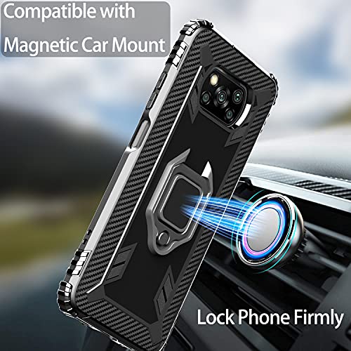 IMBZBK Funda para Xiaomi Poco X3 Pro/Poco X3 NFC + 2 Pack Protector Pantalla Cristal Templado, [Soporte Giratorio de 360 Grados con Anillo de Dedo][Grado Militar Anti-Golpe] TPU Silicona
