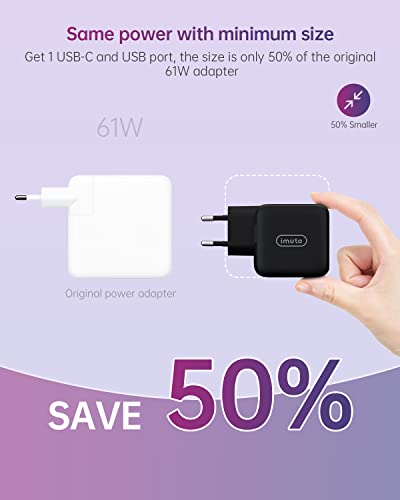 imuto Cargador USB C 65W, GAN Tech USB C Doble Cargador Tipo C PD 3.0 Rápido Soporta QC 3.0 para iPad Pro 2021, para iPhone 12/XS/MAX/X/ 8, Samsung, Huawei, MacBook Air, Galaxy, Laptop, Tablet