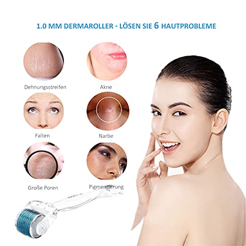 Incellice Dermaroller 1.0 mm Derma Roller 1mm Rodillo de microagujas 540 Agujas Titaniomicroneedling roller para arrugas Estiramiento Acné Cicatriz Cabello Barba Crecimiento Cara y cuerpo CE 1pcs
