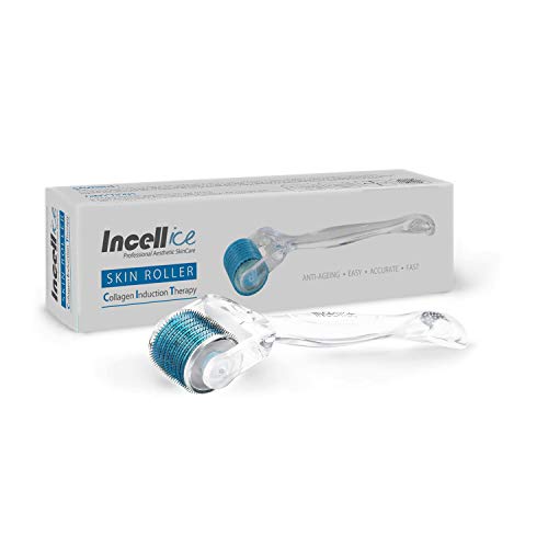 Incellice Dermaroller 1.0 mm Derma Roller 1mm Rodillo de microagujas 540 Agujas Titaniomicroneedling roller para arrugas Estiramiento Acné Cicatriz Cabello Barba Crecimiento Cara y cuerpo CE 1pcs