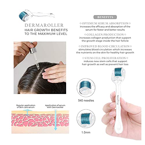 Incellice Dermaroller 1.0 mm Derma Roller 1mm Rodillo de microagujas 540 Agujas Titaniomicroneedling roller para arrugas Estiramiento Acné Cicatriz Cabello Barba Crecimiento Cara y cuerpo CE 1pcs