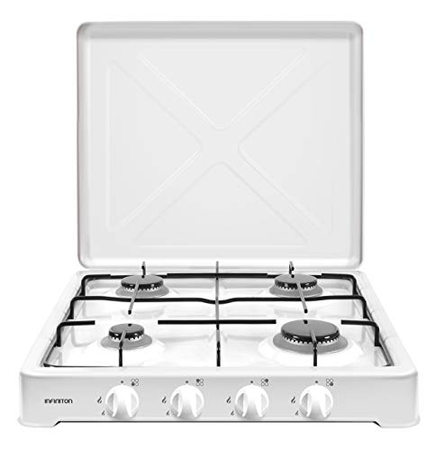 INFINITON COCINA DE GAS PORTATIL GGP-4F (4 Fuegos, 50cm de Ancho, Hornillo a Gas, Quemadores desmontables, Gas para camping, Apoyo antideslizante)