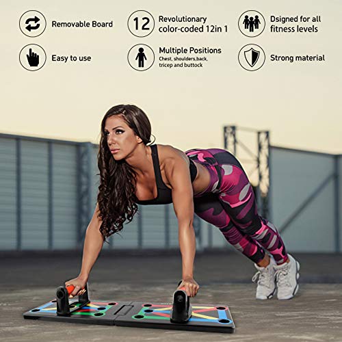 Infreecs Tabla de Flexiones 12 en 1 Tabla de Push Up Board Plegable con Asa Soporte Equipo de Entrenamiento Muscular Interior para Brazos, Hombros, Pecho, Espalda Entrenamiento Muscular Multifuncional