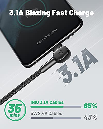 INIU Cable USB C, 90° [2m+2m+0,5m] Carga Rápida 3,1A y QC3,0 Cargador USB Tipo C, Cable de Datos Trenzado de Nylon para Samsung S20 S10 S9 S8 Plus Note 20 10 Xiaomi Redmi Huawei P30 P20 LG Google