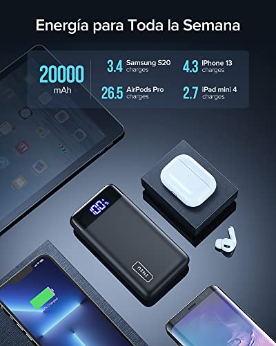 INIU Power Bank, 22.5W PD3.0 QC4.0 Compacto Bateria Externa Carga Rapida, 20000mAh 3A Salidas Cargador Portatil con Pantalla LED para iPhone 13 12 Pro Samsung Xiaomi Huawei iPad Airpods [2022 Versión]