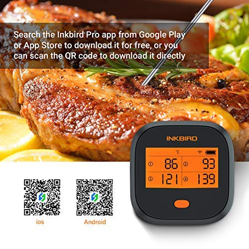 Inkbird IBBQ-4T WiFi BBQ Thermometer Termómetro inalámbrico recargable con 4 sondas Alarma Temporizador de calibración Termómetro digital para carne para horno ahumador Tambor de cocina