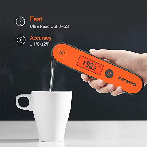 Inkbird Termometro de Cocina, Mini Controlador de Temperatura Digital con Sonda de Acero Inoxidable °C/°F Termómetro para Barbacoa, Termometro de Parrilla Horno Carne para Interior y Exterior(IHT-1P)
