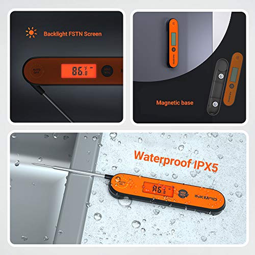 Inkbird Termometro de Cocina, Mini Controlador de Temperatura Digital con Sonda de Acero Inoxidable °C/°F Termómetro para Barbacoa, Termometro de Parrilla Horno Carne para Interior y Exterior(IHT-1P)