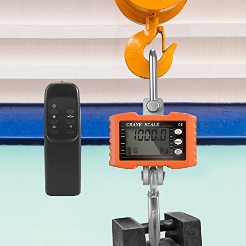 InLoveArts 1000kg Báscula Gancho con control remoto y pantalla súper clara Aluminio Escala de grúa LED Inteligente Báscula Electrónica Digital para Industria granja (2000 lbs) Naranja