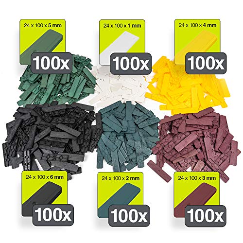 INNONEXXT Tacos de acristalamiento de primer calidad, fabricado en alemania, cuñas, separadores, tacos de plástico, en juego: 1, 2, 3, 4, 5, 6, 8 mm 24mm x 100mm