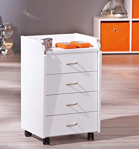 Inter Link Cajonera con ruedas, mueble para oficina, cómoda con cajones, tablero prensado plano plastificado KF, color blanco A x A x P: 40 x 65 x 36 cm