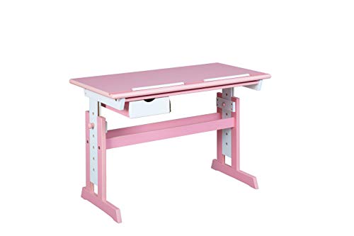 Inter Link Escritorio escolar, mesa de trabajo para niños, madera maciza, tablero de fibra de densidad media MDF lacado rosa y blanco