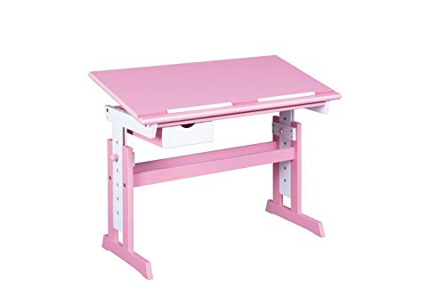 Inter Link Escritorio escolar, mesa de trabajo para niños, madera maciza, tablero de fibra de densidad media MDF lacado rosa y blanco