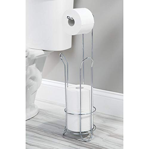 InterDesign Classico Portarrollos de papel higiénico de pie, dispensador de papel de baño de metal, plateado