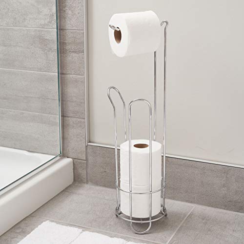InterDesign Classico Portarrollos de papel higiénico de pie, dispensador de papel de baño de metal, plateado