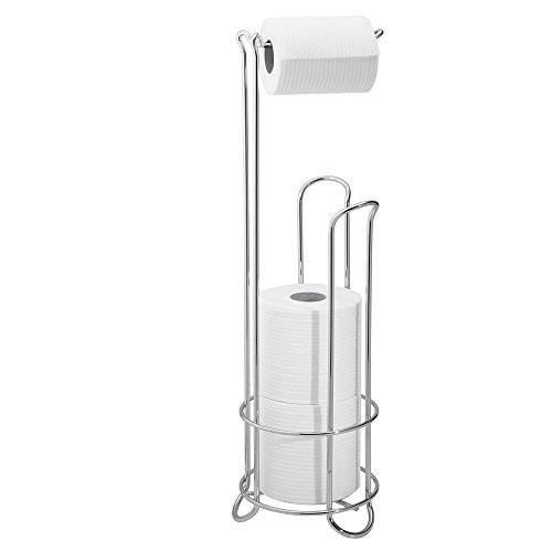 InterDesign Classico Portarrollos de papel higiénico de pie, dispensador de papel de baño de metal, plateado