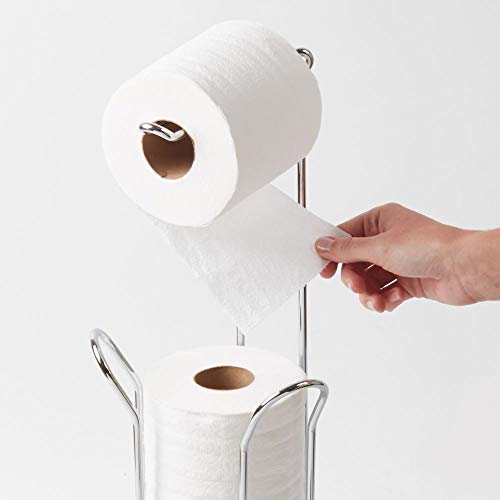 InterDesign Classico Portarrollos de papel higiénico de pie, dispensador de papel de baño de metal, plateado