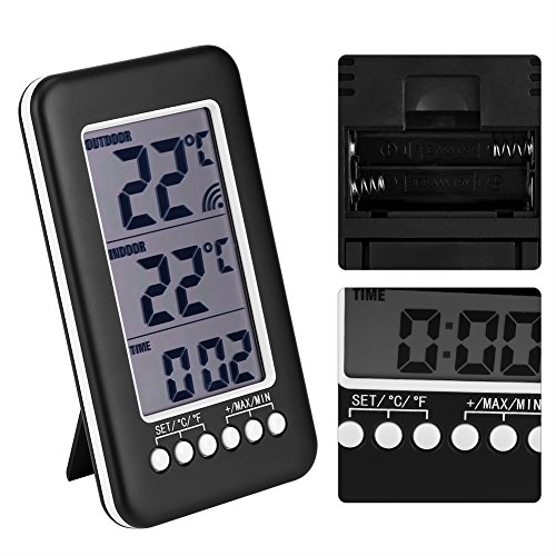 Interior Al Aire Libre Termómetro, ℃ / ℉ Lcd TermóMetro Digital Reloj InaláMbrico Medidor De Temperatura Con Transmisor Para La Temperatura Del Monitor Casa Oficina
