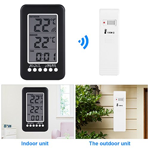 Interior Al Aire Libre Termómetro, ℃ / ℉ Lcd TermóMetro Digital Reloj InaláMbrico Medidor De Temperatura Con Transmisor Para La Temperatura Del Monitor Casa Oficina
