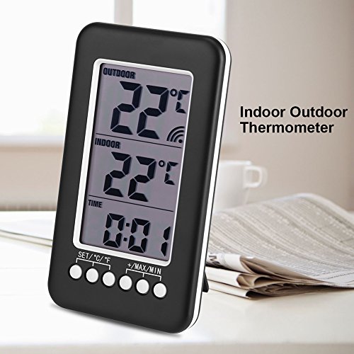 Interior Al Aire Libre Termómetro, ℃ / ℉ Lcd TermóMetro Digital Reloj InaláMbrico Medidor De Temperatura Con Transmisor Para La Temperatura Del Monitor Casa Oficina