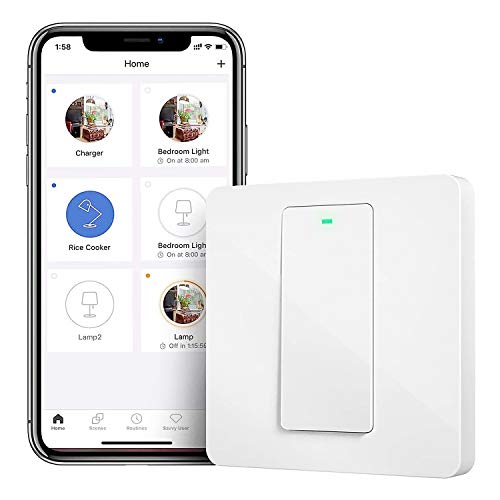 Interruptor de Pared Wi-Fi, 1 Vía, 1 Canal. Compatible con Alexa, Asistente de Google y SmartThings. meross MSS510X. (Se Requiere un Cable Neutral al Instalar)