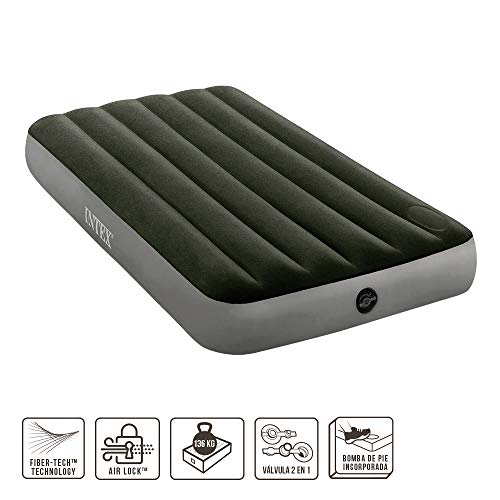INTEX 64761 Colchón hinchable 1 plaza con bomba de pie Fiber-Tech Downy