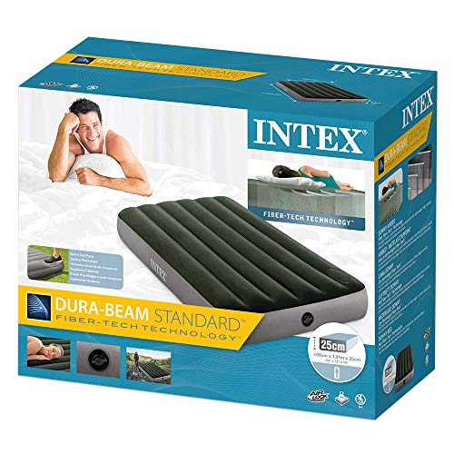INTEX 64761 Colchón hinchable 1 plaza con bomba de pie Fiber-Tech Downy