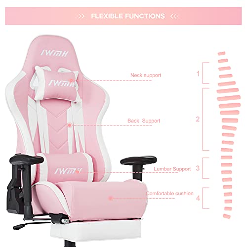 IntimaTe WM Heart Silla Gaming Reposapies, Ergonómica Silla Racing Reclinable Respaldo Alto con Cojín Lumbar & Cabeza Almohada, Sillas de Oficina con Ajustable Reposabrazos, Rosa