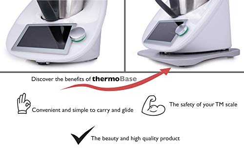 INWOOD thermoBase Premium Tabla de Madera/Thermomix TM5 TM6 / Tabla Deslizante / 2 Deslizadores de teflón en Lugar de Ruedas / 2 topes de Goma para Mayor Estabilidad/diseño Innovador (Pure White)