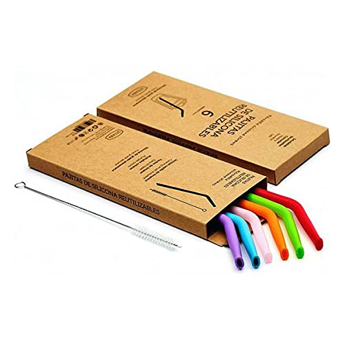 Irisana S4400235 Pajitas Reutilizables, Multicolor, Silicona, 21.5 Cm, 6 Uds, Materiales Varios