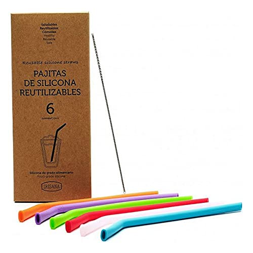 Irisana S4400235 Pajitas Reutilizables, Multicolor, Silicona, 21.5 Cm, 6 Uds, Materiales Varios