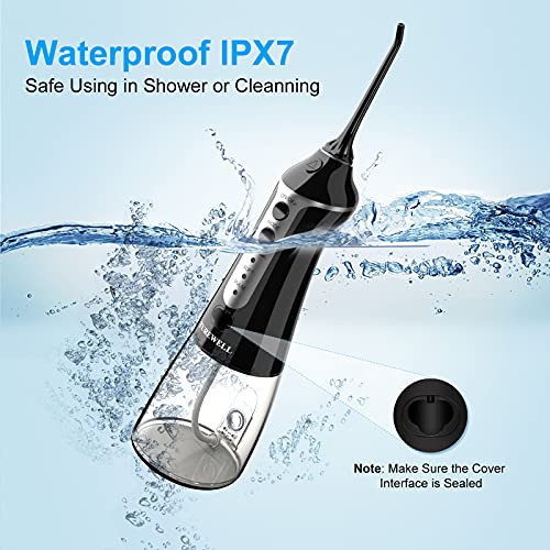 Irrigador Bucal Portátil, TUREWELL Irrigador Dental Profesional 300ml USB Recargable con 3 modos 5 Boquillas IPX7 Impermeable Para La Higiene Dental Limpieza Dental Ideal Para Viajes