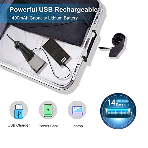 Irrigador Bucal Portátil, TUREWELL Irrigador Dental Profesional 300ml USB Recargable con 3 modos 5 Boquillas IPX7 Impermeable Para La Higiene Dental Limpieza Dental Ideal Para Viajes