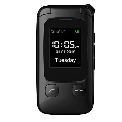 ISHEEP YH12 2G Teléfono Móvil para Personas Mayores con Tapa, Teclas Grandes, Pantalla de 2,4+1.77 Pulgadas, con Botón SOS, Cámara, Dual SIM y Base de Carga(Negro)