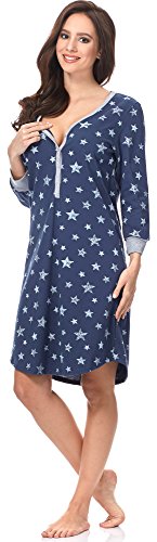 Italian Fashion IF Premamá Camisón Premamá Lactancia Mujer C492T 0111 (M, Azul Oscuro/Blanco)