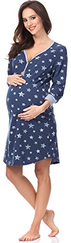 Italian Fashion IF Premamá Camisón Premamá Lactancia Mujer C492T 0111 (M, Azul Oscuro/Blanco)