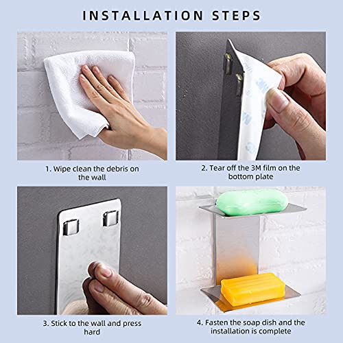 Jabonera Acero Inoxidable Jabonera de Pared Jaboneras Autoadhesiva Acero Inoxidable jabón para montaje pared Protector jabón jabón doble capa Almacenamiento jabón autoadhesivo para baño,cocina (Plata)
